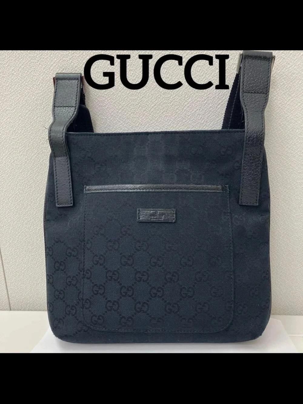 Gucci Black GG Canvas Messenger Shoulder Bag
